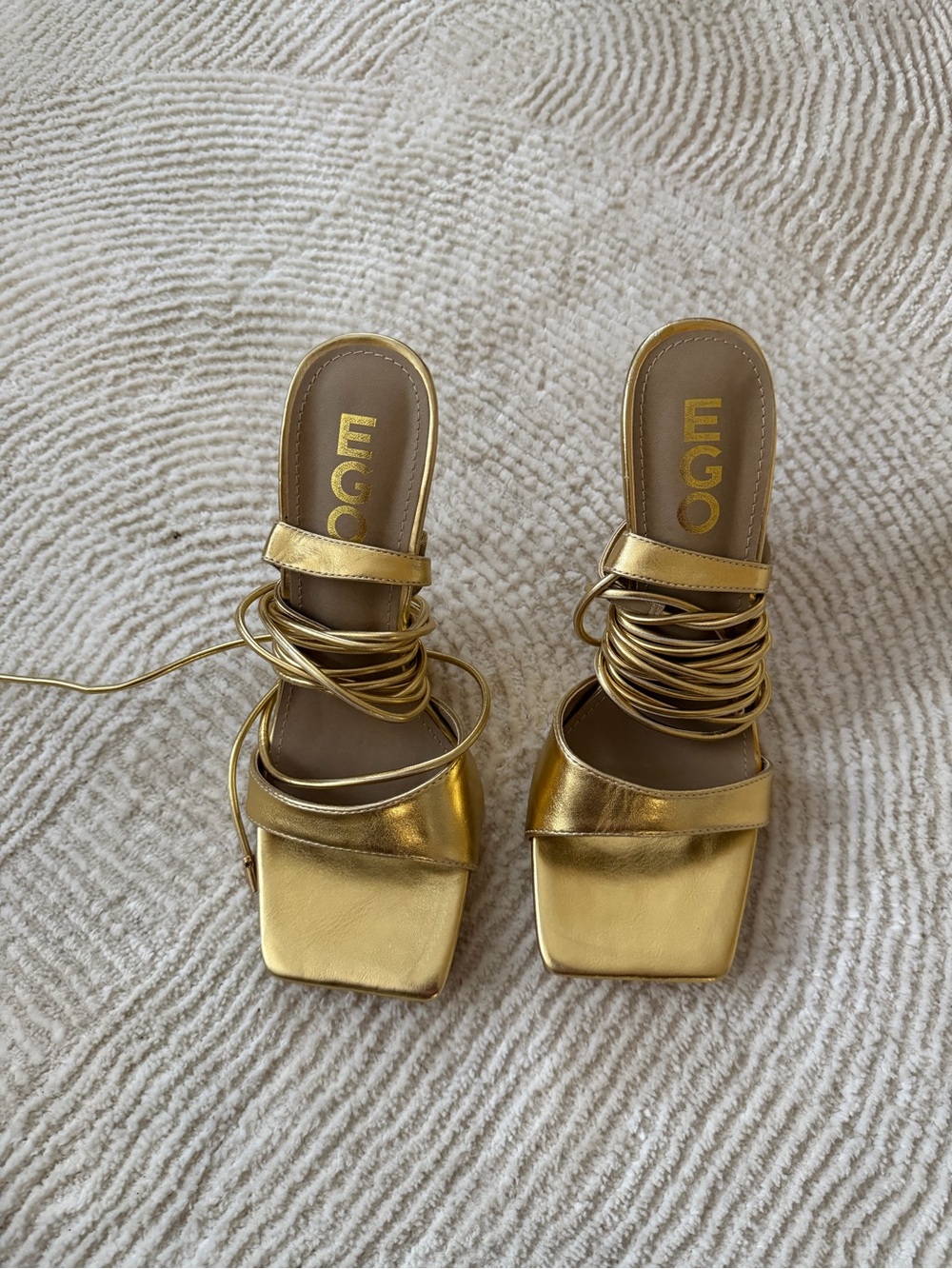 EGO Metallic Gold Lace-Up Square-Toe Heels